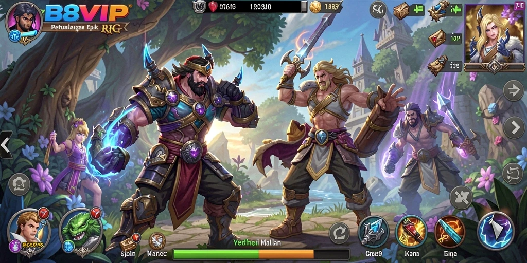 Tampilan gameplay B8VIP menampilkan pertempuran seru dalam dunia RPG.