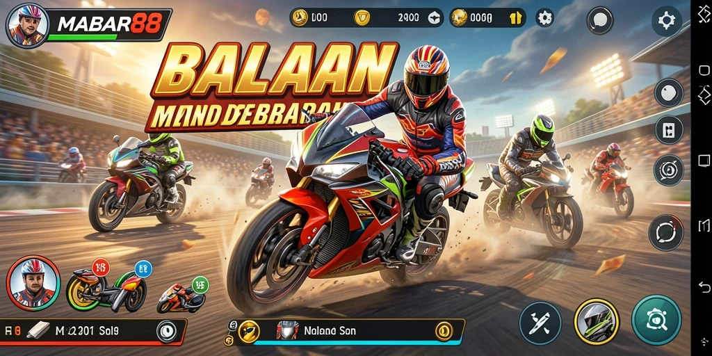 Gameplay menegangkan MABAR88 dengan balapan motor cepat dan adrenalin tinggi.