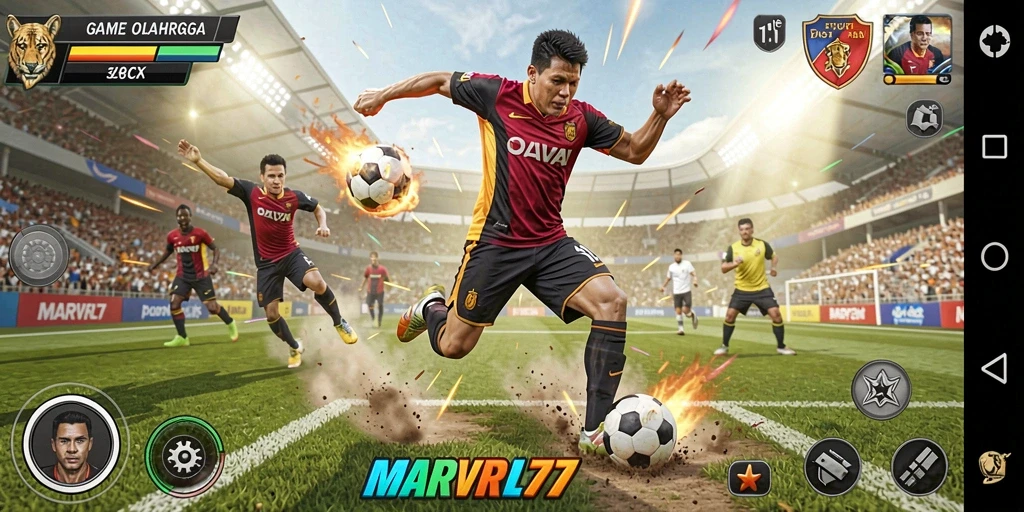 Tampak layar gameplay seru dari MARVRL77 saat pertandingan olahraga.