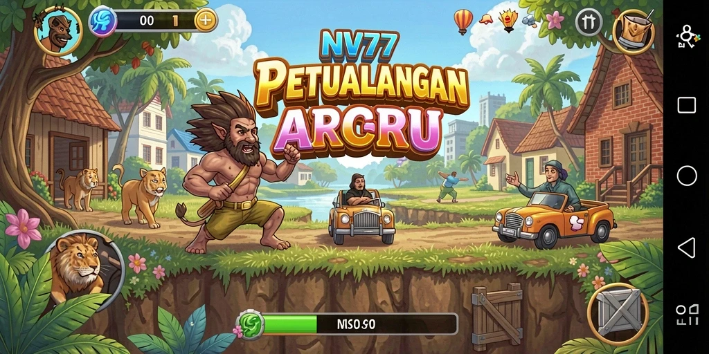 Tampilan gameplay seru NV77 yang penuh warna dan tantangan.
