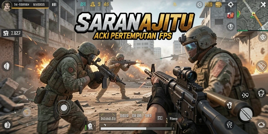 Tampilan gameplay mendebarkan SARANAJITU dalam pertempuran FPS.
