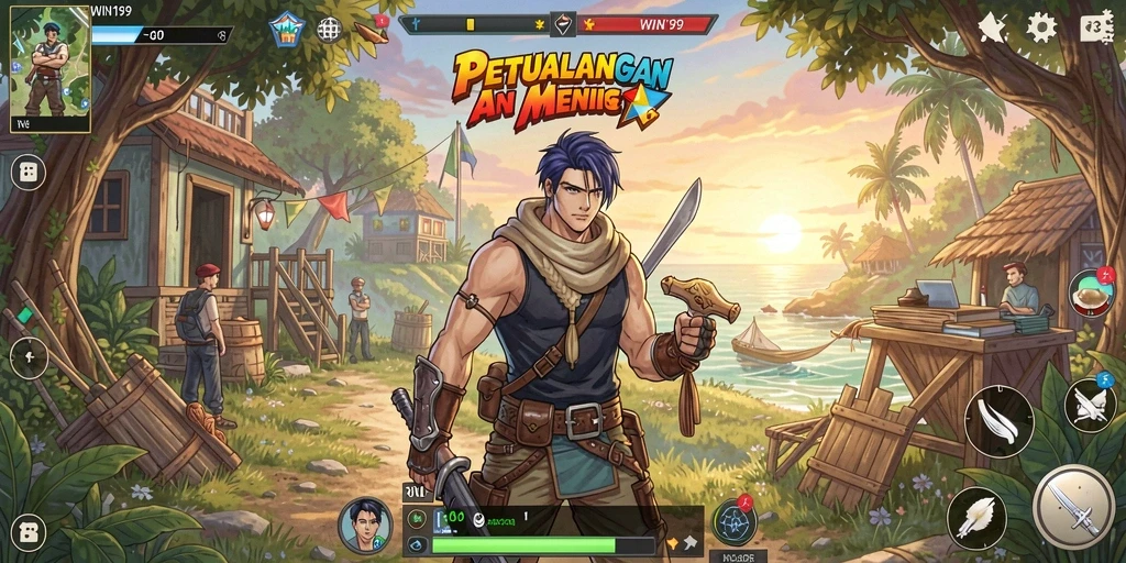 Screenshot gameplay WIN199 menunjukkan karakter Anime yang dinamis dan grafis yang memukau.