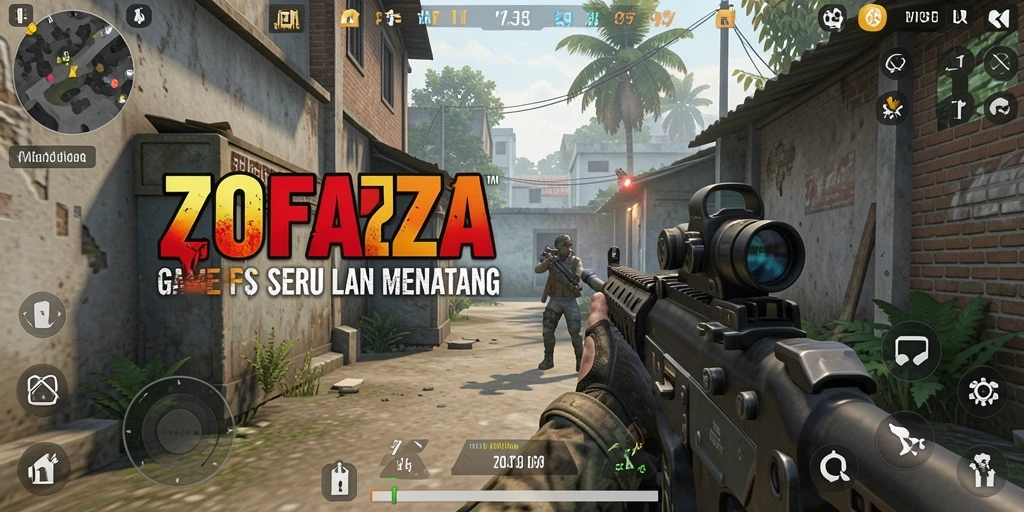 Tangkapan layar ZOFAZA yang menunjukkan aksi intense dalam pertempuran FPS.